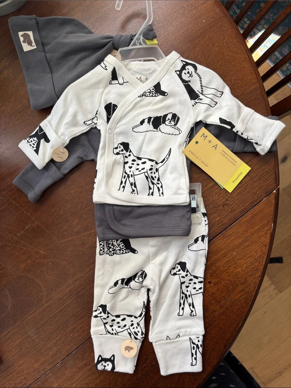 M+A Organic Kids Dog Print Pajama Set - White & Gray